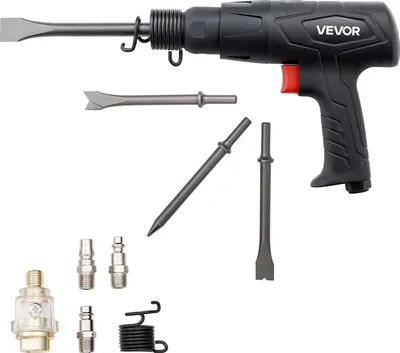 Produktbild von VEVOR Druckluft Meißelhammer, 2500–2700 BPM, pneumatischer Hammer mit 70 mm Hub & 4 Stk. 170 mm lange Meißel, kompakter Druckluftmeißel mit Pistolengriff, zum Schneiden, Schaben & Abreißen