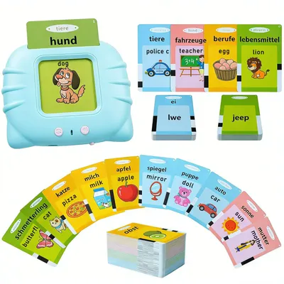 Image de Fiches Flash parlantes, standard allemand-anglais - 112 fiches, 224 mots, 
fiches Flash parlantes, jouet éducatif pour les tout-petits de 2 à 4 ans, jouet interactif pour 
garçons et filles (bleu)