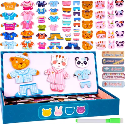Image de Malplay Puzzle magnétique déguisement animaux ourson chaton 68 pièces à habiller 3 ans et +