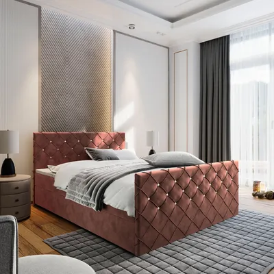 Produktbild von Masseno Boxspringbett MANDI 140x200 cm Komplett-Set mit Bonell Matratze und Topper, Polsterbett mit Bettkästen -Rosa, MAGIC VELVET 2258