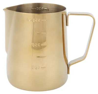 Productafbeelding van RVS-beker voor koffie en het opschuimen van melk, kan met maatstreep voor thuisgebruik, geschikt voor latte art, goudkleurig, 350 ml