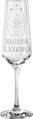 Produktbild von Mr. & Mrs. Panda Glas Bär Baby - Transparent - Geschenk, Sektglas, Kelchglas, Sektflöte, Geburt, Geburtstag, Champagnerglas, Neffe, Teddy, Glückwunsch, graviert
