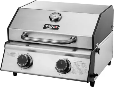 Zdjęcie produktu dla Grill gazowy - grill stołowy - grill kempingowy - grill do użytku na zewnątrz - kompaktowy grill gazowy - 2 palniki ze stali nierdzewnej, moc 2,2 kW