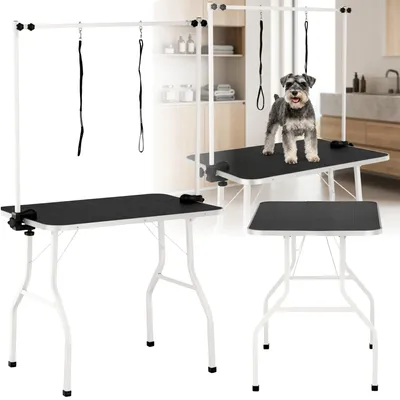 Image de Table de toilettage professionnelle pour chiens et usage vétérinaire, avec potence réglable, deux laisses et plateau antidérapant, Image générée par une IA