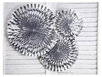 Produktbild von Papierrosetten Deko 23-40 cm, 3er Set, hängende Dekofächer in Silber