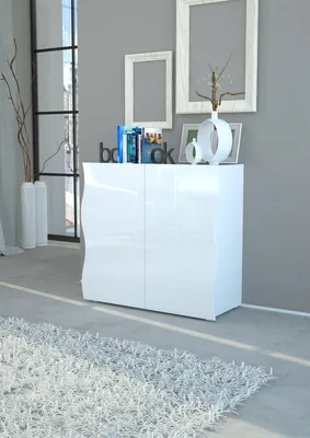 Zdjęcie produktu dla Kommode >Onda< in Weiß Hochglanz - 90x81,2x40cm (BxHxT)
