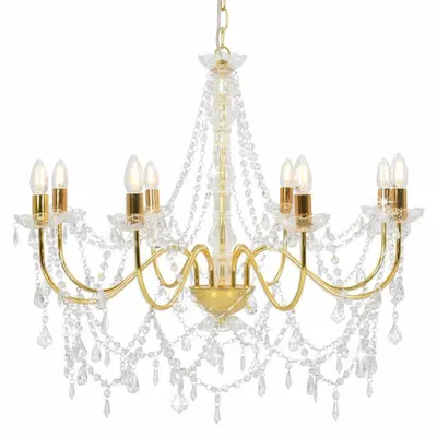 Image de vidaXL Lustre avec perles Golden 8 x E14 douilles