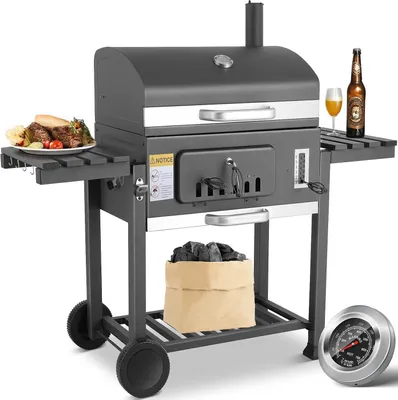 Immagine prodotto di Griglia per barbecue a carbone - Ideale per cucinare all'aperto - Cassetto per il carbone regolabile - Capacità XXXL - Colore grigio