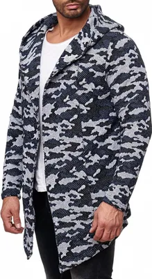 Produktbild von Red Bridge Herren Camo Cardigan Strickjacke ohne Verschluss Übergangsjacke mit Kapuze Oversize Dunkelblau S