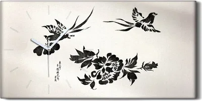 Produktbild von Dekor Leinwand Uhr Wandbilder 60x30 Malerei Asiatische Abstrakte Vögel Blumen - weiße Hände