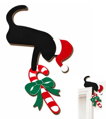 Immagine prodotto di Decorazioni in legno per la porta di Natale, raffiguranti Babbo Natale e renne, addobbi natalizi accoglienti