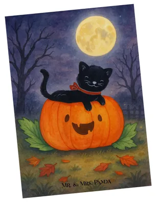 Produktbild von Mr. & Mrs. Panda Postkarte Schwarze Katze Design - Weiß - Geschenk, Grußkarte, Dekoration, Ansichtskarten, Fotokarte, Ansichtskarte, Postkarten