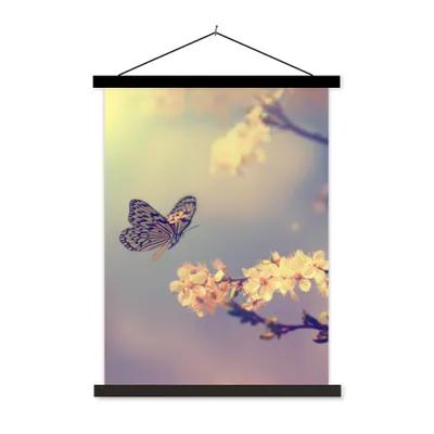 Produktbild von MuchoWow® Textilposter Schmetterlinge - Blüte - Zweig - Baum 40x53 cm mit schwarzem Rahmen - Abbildung