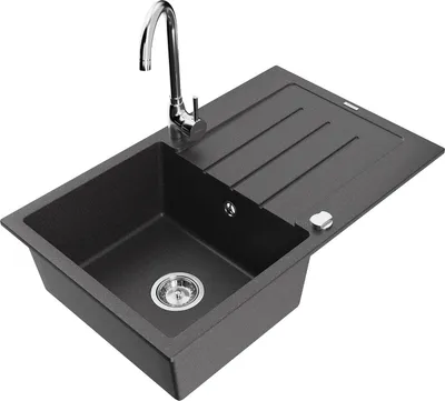 Produktbild von Mexen Bruno 1 Becken-Granitspüle mit Abtropffläche und Mischbatterie Telma, Schwarz gesprenkelt - 6513-76-670200-00