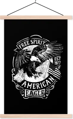 Produktbild von MuchoWow® Textilposter Adler - Flagge - Retro - Schwarz - Weiß 60x90 cm mit holzfarbenen Rahmen - Textil