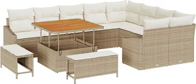 Image de Ensemble de canapés de jardin vidaXL, 12 pièces, couleur beige, en polyrotin, pour 7 personnes