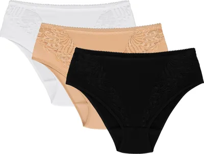 Produktbild von Wolbar Damen Maxi-Slip Mit Spitzeneinsatz 3-er Pack Komfortabel Elegant Unterwäsche WB51, beige-weiß-schwarz, XXL