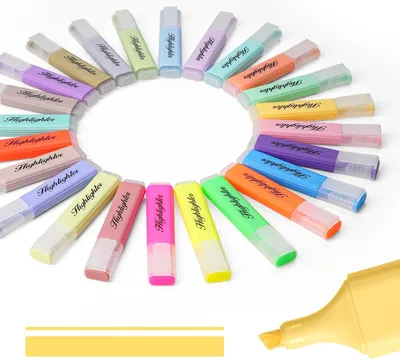 Produktbild von Textmarker Set 24 Stück, Keilspitze, auf Wasserbasis, schnelltrocknend, für Notizen