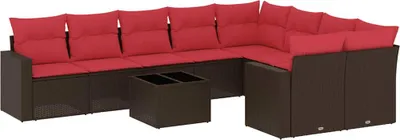 Produktbild von vidaXL 10-tlg. Garten-Sofagarnitur mit Kissen Braun Poly Rattan