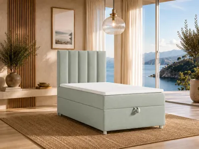Produktbild von Best For Home Boxspringbett mit Bettkasten 100x200 Mintgrün – Trinity K-10 Single, Bonellfederkern, inkl. Topper, Lieferung, Aufbau & Entsorgung, KI-generiertes Bild