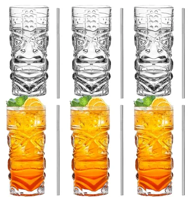 Immagine prodotto di Set di 6 bicchieri tiki trasparenti - bicchieri da cocktail da 14 once, ideali per cocktail esotici
