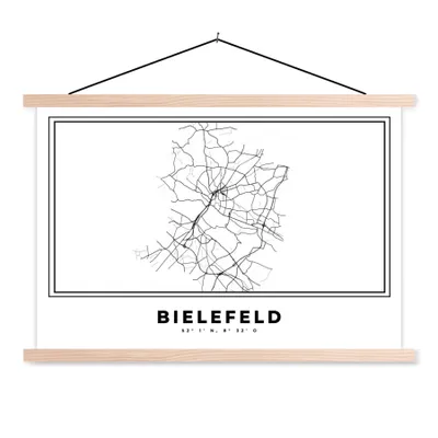 Produktbild von MuchoWow® Textilposter Stadtplan - Deutschland - Schwarz-weiß - Bielefeld - Karte 60x40 cm mit holzfarbenen Rahmen - Bilder