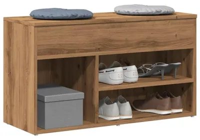 Immagine prodotto di Scarpiera con spazio contenitivo, dimensioni 80x30x45 cm, realizzata in legno impiallacciato con finitura effetto noce