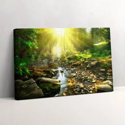 Produktbild von Ein Waldbach im Sonnenlicht – Leinwandbild Wandbild – 30x20 cm – Leinwandbilder – Wandbilder – Schlafzimmer – Flur