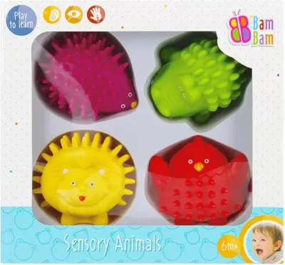 Imagen del producto de Juguetes sensoriales, animales suaves, a partir de 6 meses, set de 4 unidades, marca BamBam