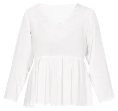 Produktbild von Damen Bluse in Weiß mit spitzem Ausschnitt und Paisley-Stickerei, Größe L