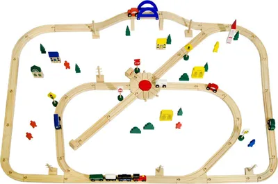 Produktbild von 96 Teile XXL Holzeisenbahn Set - 6m Schienen - Holz Eisenbahn Kinder Spielzeug
