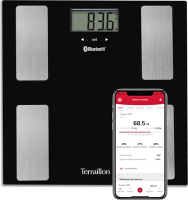 Image de Pèse-personne TERRAILLON avec Smart Connect - IMC - 8 utilisateurs - Bluetooth Low Energy - capacité 160 kg - noir