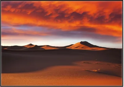 Produktbild von Wallario Wandbild Sahara Wüste II - Sanddünen im Sonnenuntergang, Größe: 70,30 x 100,30 cm, Poster mit schwarzem Aluminiumrahmen