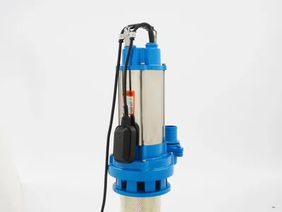 Produktbild von Wasserpumpe - Tauchpumpe für Schmutzwasser/Abwasser - 2200 W - Edelstahl - Förderhöhe 25 m - EU-Stecker 230 V 50 Hz - Max 35 °C - Blau