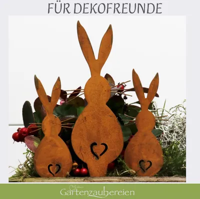 Produktbild von Gartenstecker Osterhasen 3er Set 1 großer Hase 2 kleine Hasen Rost Deko Geschenk