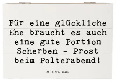 Produktbild von Mr. & Mrs. Panda Box Spruch Scherben Polterabend 22 x 15 cm - Weiß - Geschenk, Humor, Heiraten, Heirat, besondere Geschenke, geschenkkiste, Sprüche zur Hochzeit