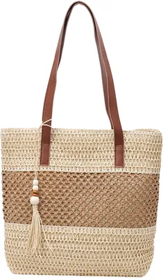 Produktbild von Geflochtene Strohtasche Damen, große Strandtasche, mit Reißverschluss, für Sommer