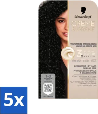 Immagine prodotto di Schwarzkopf - Colore dei capelli - Creme Supreme 1-0 - Nero naturale - 245 g - Confezione risparmio - 5 pezzi