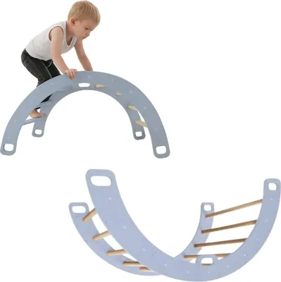 Produktbild von Kletterbogen Holz Schaukel Blau | Kletter Dreieck für Kinder | Montessori Spielzeug | Rockerboard Spielmöbel
