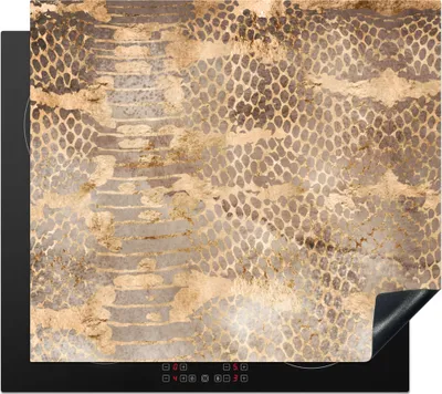Produktbild von KitchenYeah© Herdabdeckplatte Tiermuster - Schlange - Gold - Luxus , 57x51cm, Küche Deko, Glaskeramikkochfeld Herdabdeckung, Abdeckplatte fùr Kochfeld