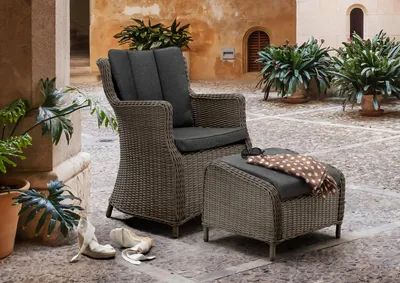 Produktbild von Destiny Balkonset LUNA CASA Sessel + Fußhocker, Polyrattan, vintage grau