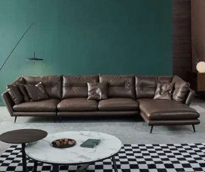 Produktbild von Ledersofa Couch Wohnlandschaft Eck Design Modern Sofa Ecksofa L-Form Braun Neu