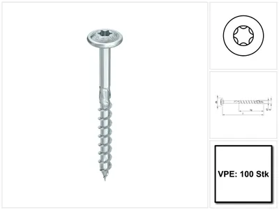 Produktbild von HECO TOPIX plus Profi Holzbauschraube 6,0 x 100 mm 100 Stück ( 61117 ) Teilgewinde Holzschraube, Tellerkopf, T-Drive, verzinkt blau, A3K