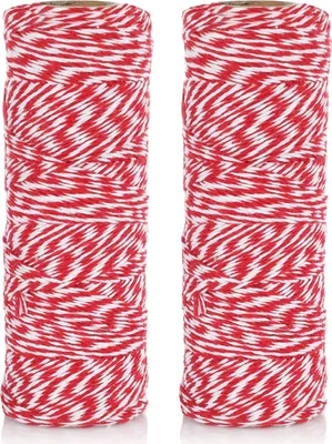 Produktbild von Nordstern Baumwolle Bindegarn 2er Set + 20 Anhänger, Küchengarn, Geschenkband, Bastelschnur, Dekokordel für Geschenke und DIY Basteln - Rot/Weiß 200 m