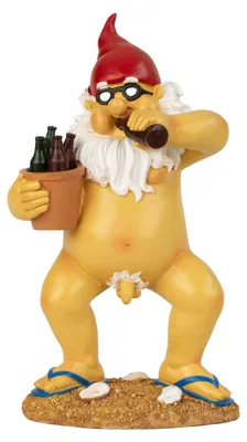 Produktbild von Gartenzwerg Statue Nudist - Polystone - Nackt mit Bier - 28 cm