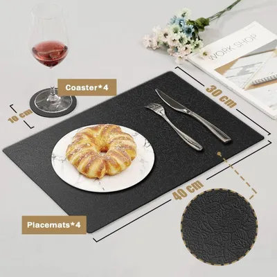 Produktbild von Famanu Silikon Tischset Waschbar Rund Rutschfest Hitzebeständig 230°C Schwarz - Rutschfeste Untersetzer