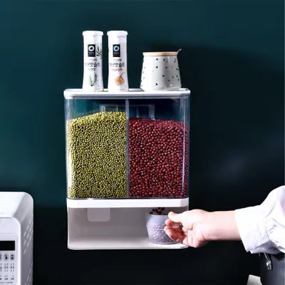 Produktbild von Müslispender, doppelter Vorratsdose, Aufbewahrungsbox mit Deckel, Küche Aufbewahrung & Organisation, Vorratsbehälter, mit Messbecher, Frischhaltedosen