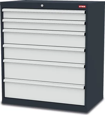 Produktbild von STIER Schubladenschrank mit 6 Schubladen BxTxH 900x575x1020 mm RAL 7016 / RAL 7035