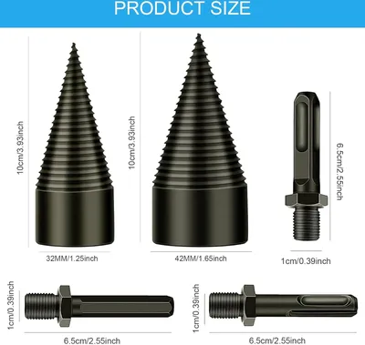 Produktbild von Holzspaltbohrer 32 mm + 42 mm Holzspalter Kegelbohrer mit 6 Griffen