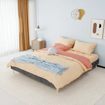 Zdjęcie produktu dla Łóżko tapicerowane 160x200 cm, minimalistyczna rama łóżka z obiciem z weluru i listwowym podłożem, niska konstrukcja bez zagłówka, kolor: szary